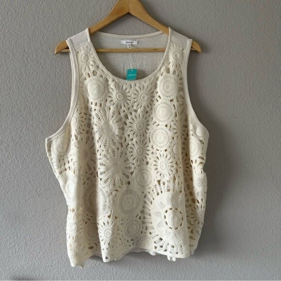 Maurices 3X Cream Sleeveless Crochet Blouse Tank Top Boho Chic Embellished - Picture 2 of 10
